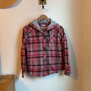 Carhartt Pink and Grey Gray Button Down Flannel Hooded Jacket size Medium